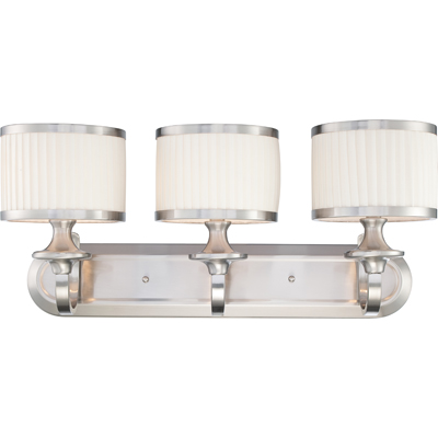 Nuvo Lighting 60/4733  Candice - 3 Light Vanity Fixture with Pleated White Shades in Brushed Nickel Finish